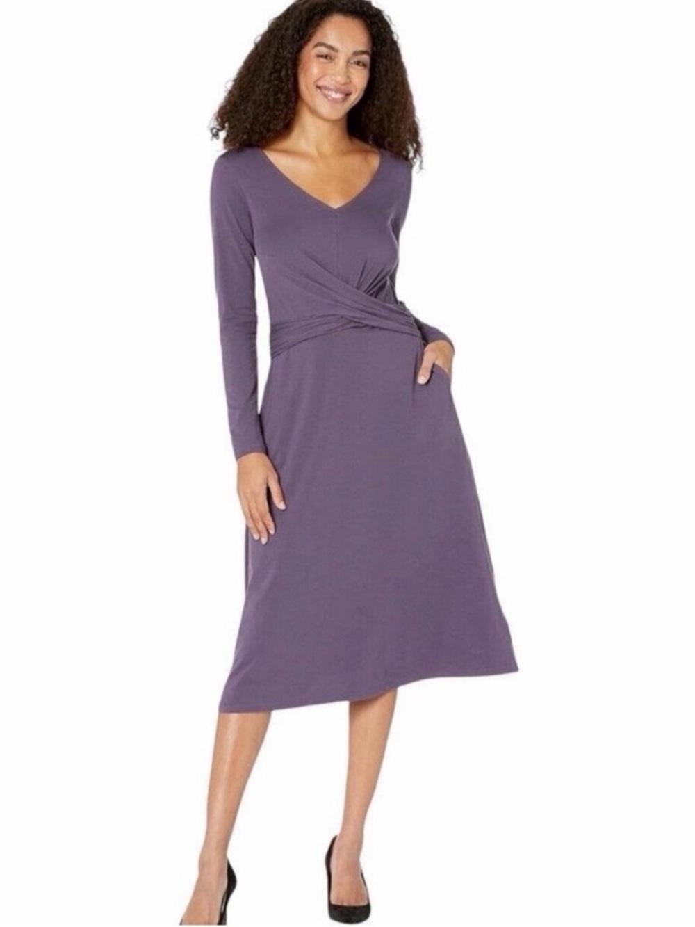 Pact Revive Criss Cross Twist Front Long Sleeve Midi Dress Purple Size XXL